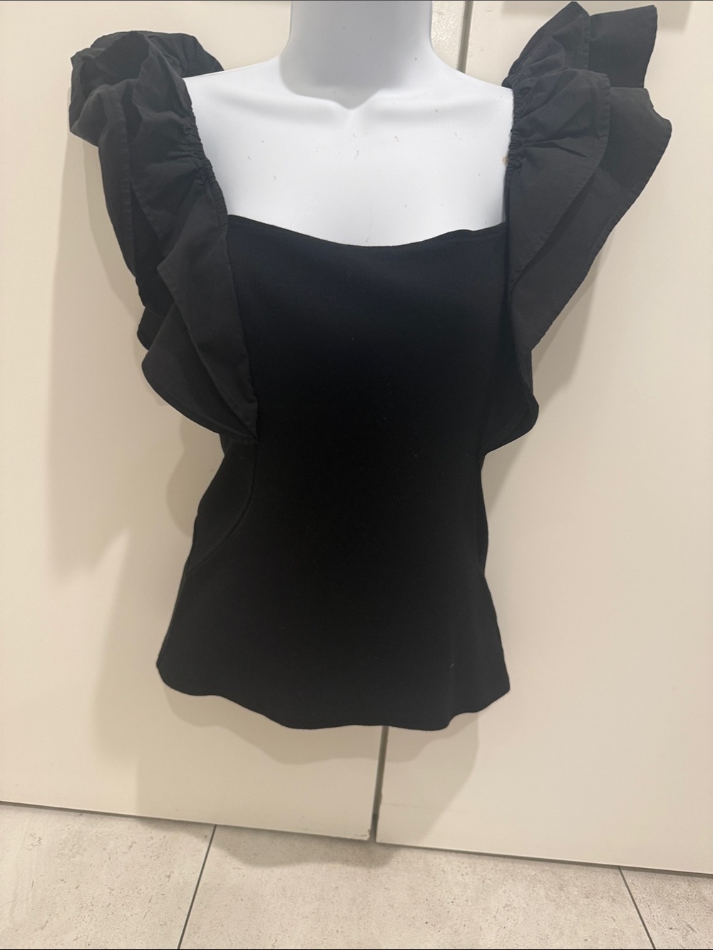 Joe's Jeans Black Ruffle-Sleeve Square Neck Camisole Top bnwt